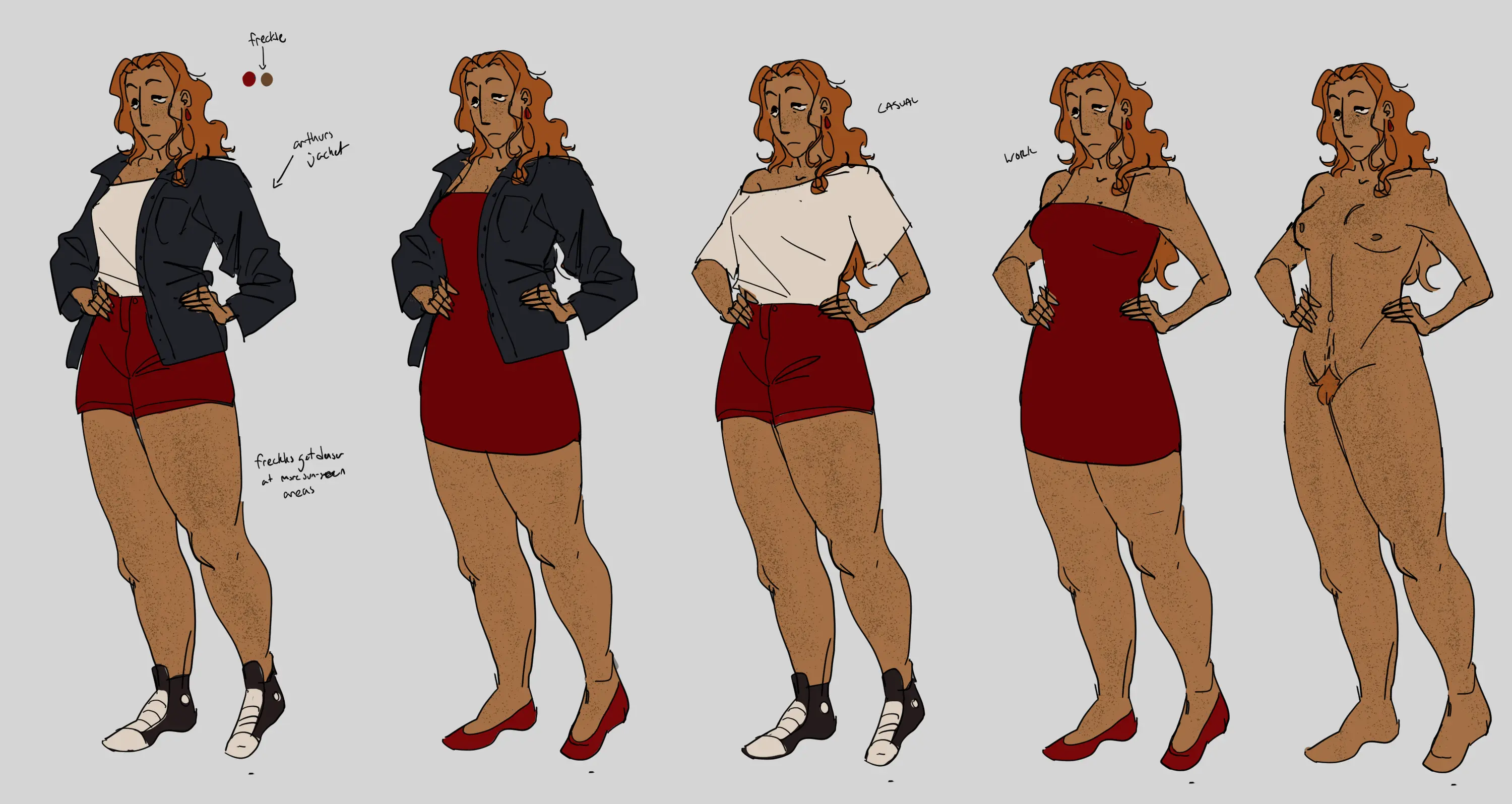 Inital outfit exploration for Victor, a vampiric sex worker.